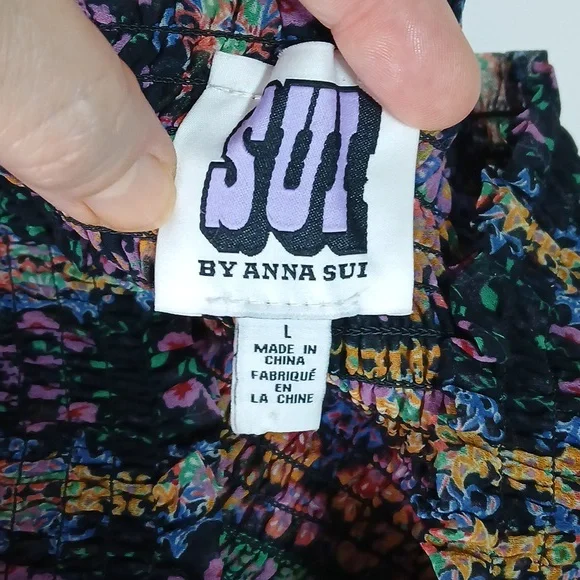 💜 Sui by Anna Sui Paisley Chiffon Lace Skirt – Shirred Waist, Size L - Picture 2 of 7